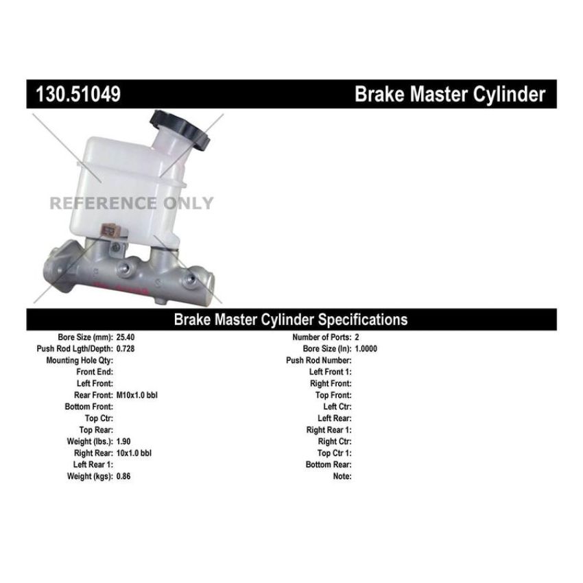 CENTRIC PARTS 130.51049 Centric Premium Brake Master Cylinder