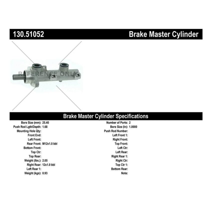 CENTRIC PARTS 130.51052 Centric Premium Brake Master Cylinder