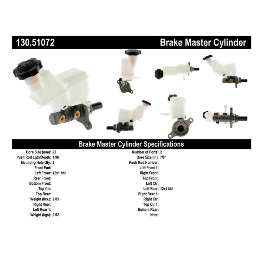 CENTRIC PARTS 130.51072 Centric Premium Brake Master Cylinder