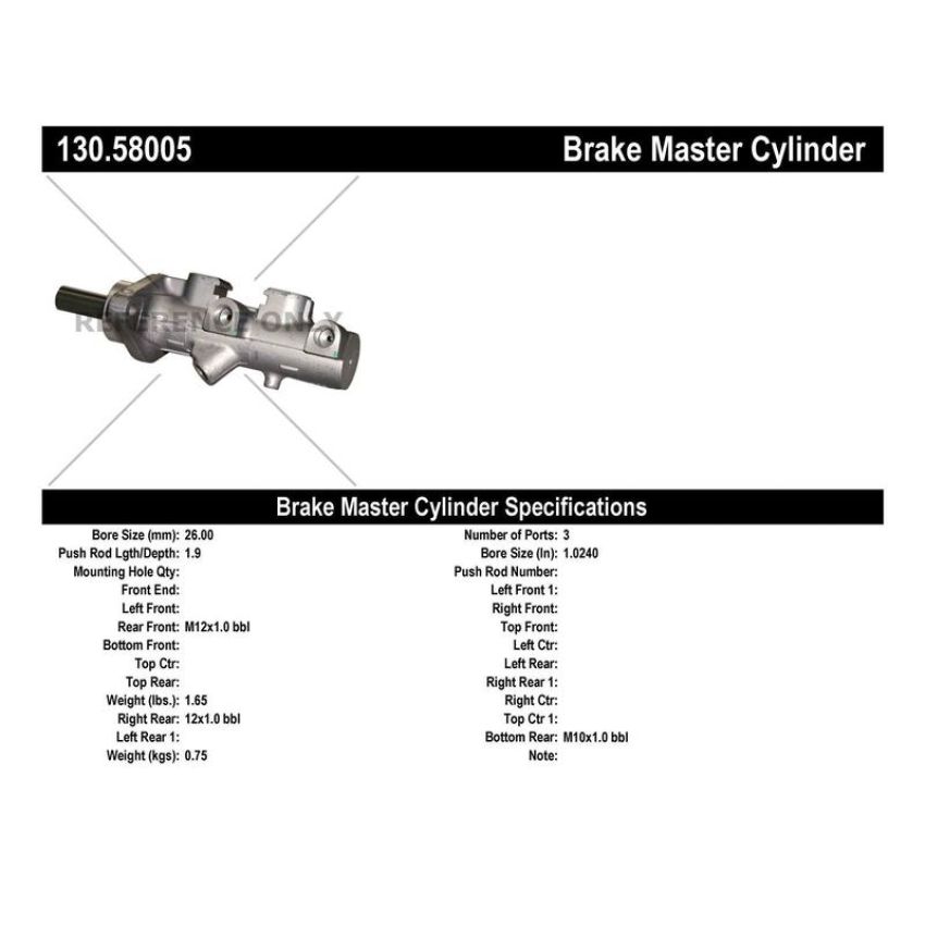 CENTRIC PARTS 130.58005 Centric Premium Brake Master Cylinder