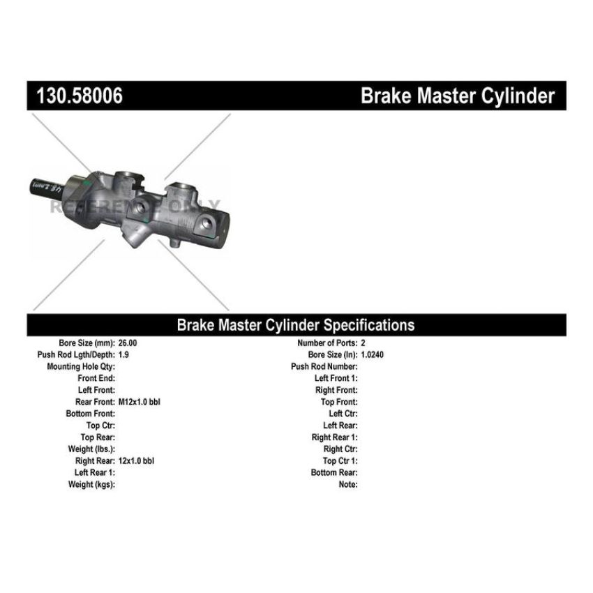 CENTRIC PARTS 130.58006 Centric Premium Brake Master Cylinder