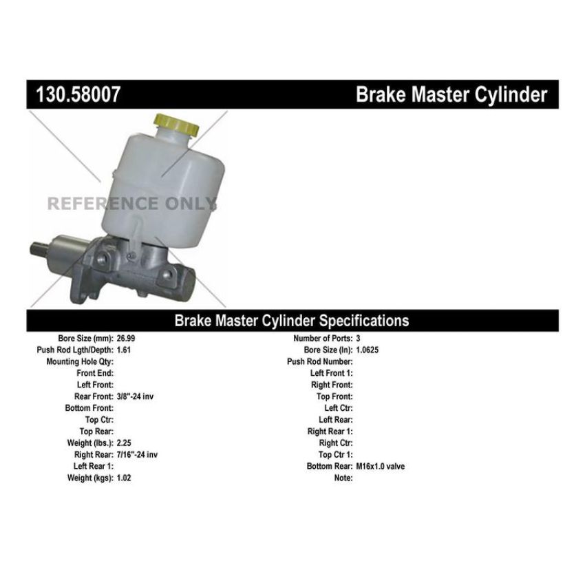 CENTRIC PARTS 130.58007 Centric Premium Brake Master Cylinder