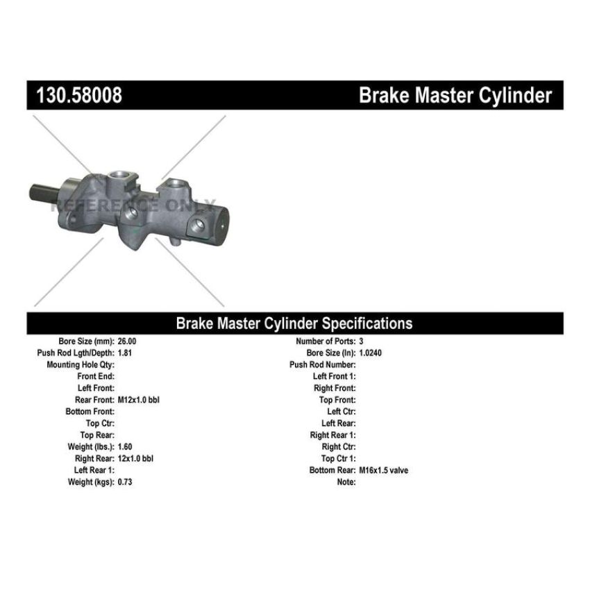 CENTRIC PARTS 130.58008 Centric Premium Brake Master Cylinder