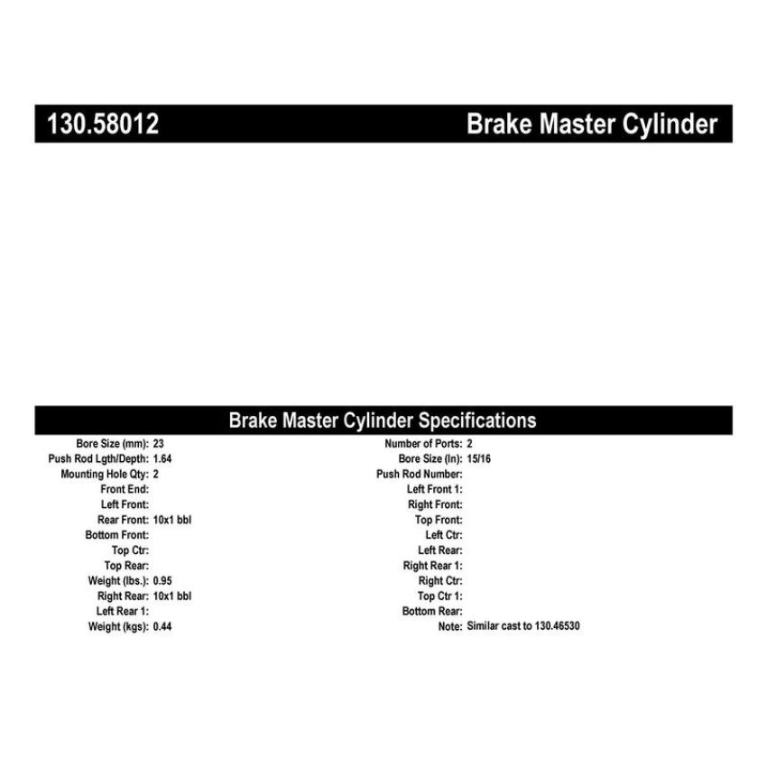 CENTRIC PARTS 130.58012 Centric Premium Brake Master Cylinder