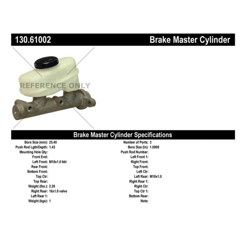 CENTRIC PARTS 130.61002 Centric Premium Brake Master Cylinder