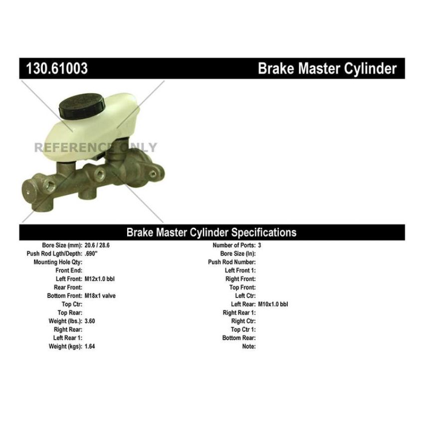 CENTRIC PARTS 130.61003 Centric Premium Brake Master Cylinder