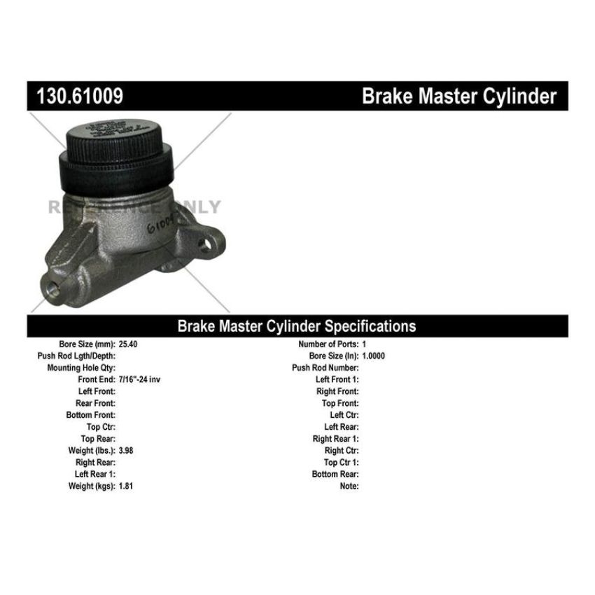 CENTRIC PARTS 130.61009 Centric Premium Brake Master Cylinder