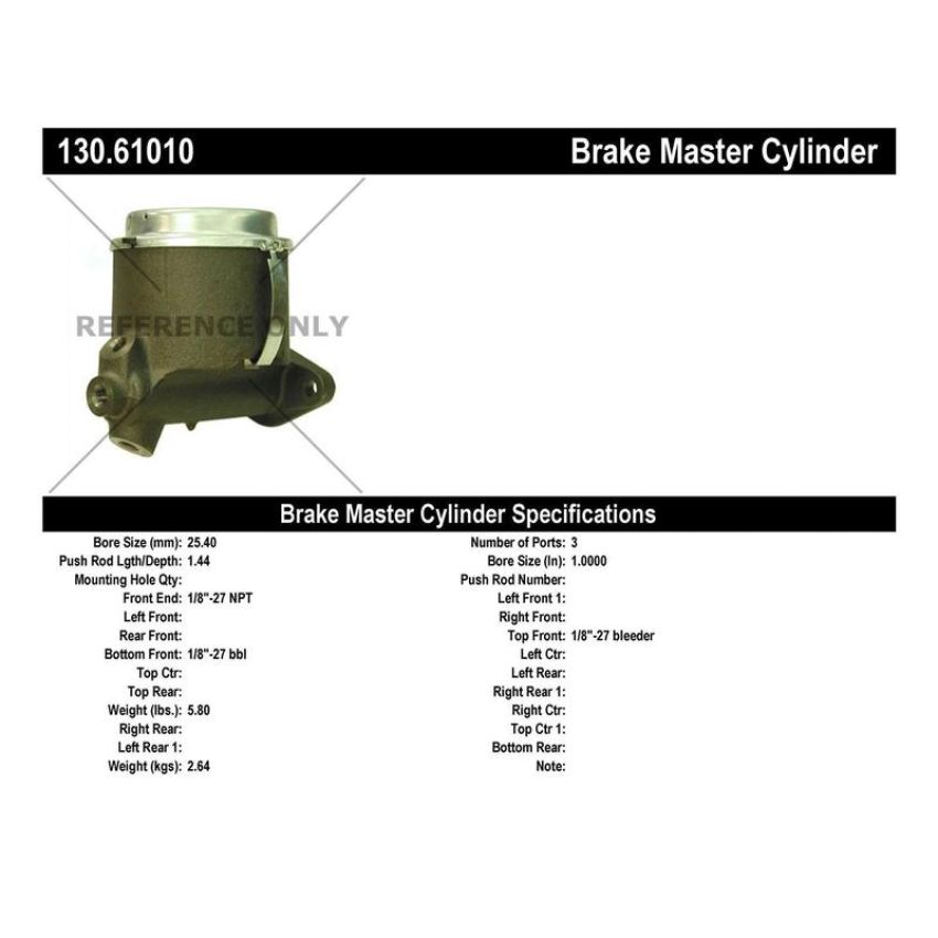 CENTRIC PARTS 130.61010 Centric Premium Brake Master Cylinder