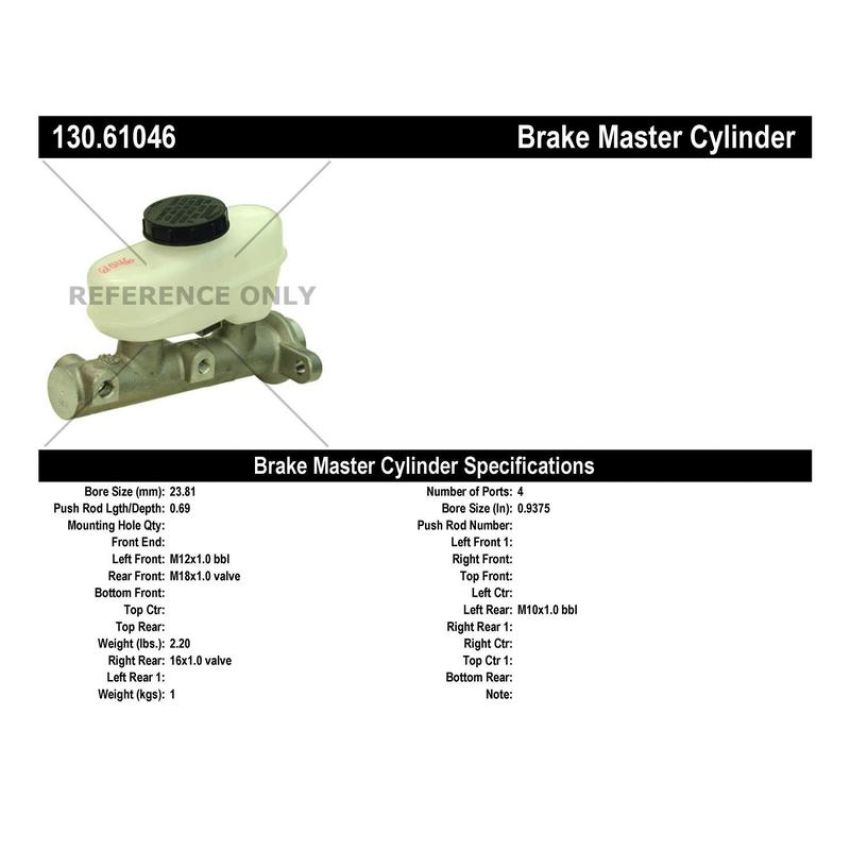 CENTRIC PARTS 130.61046 Centric Premium Brake Master Cylinder