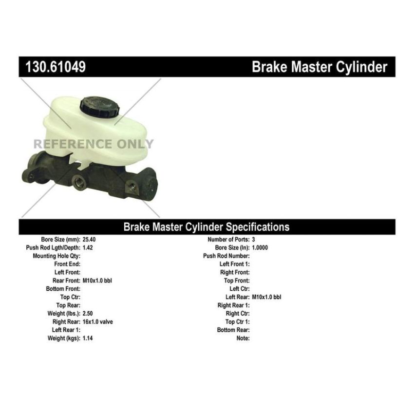 CENTRIC PARTS 130.61049 Centric Premium Brake Master Cylinder