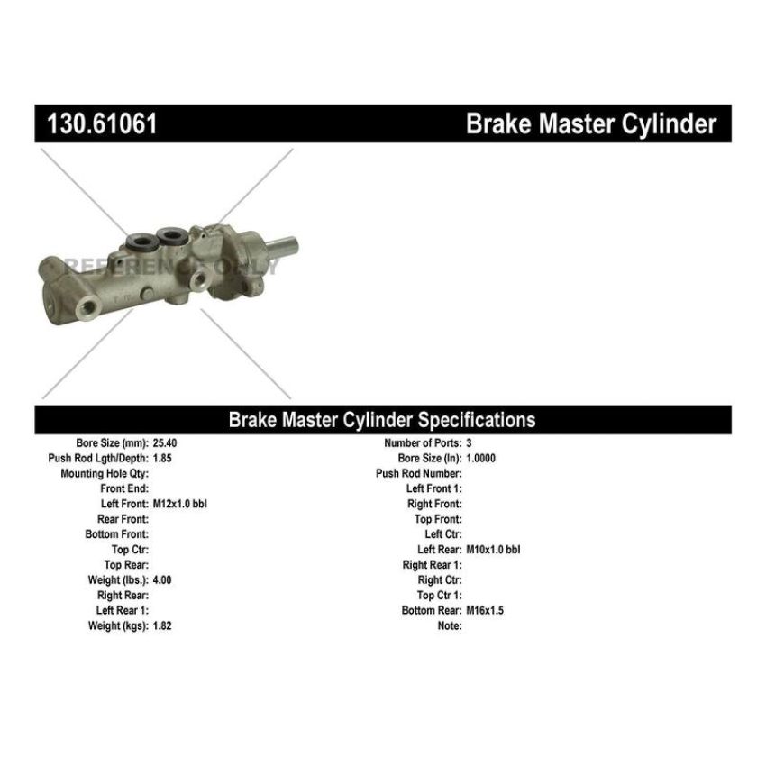 CENTRIC PARTS 130.61061 Centric Premium Brake Master Cylinder