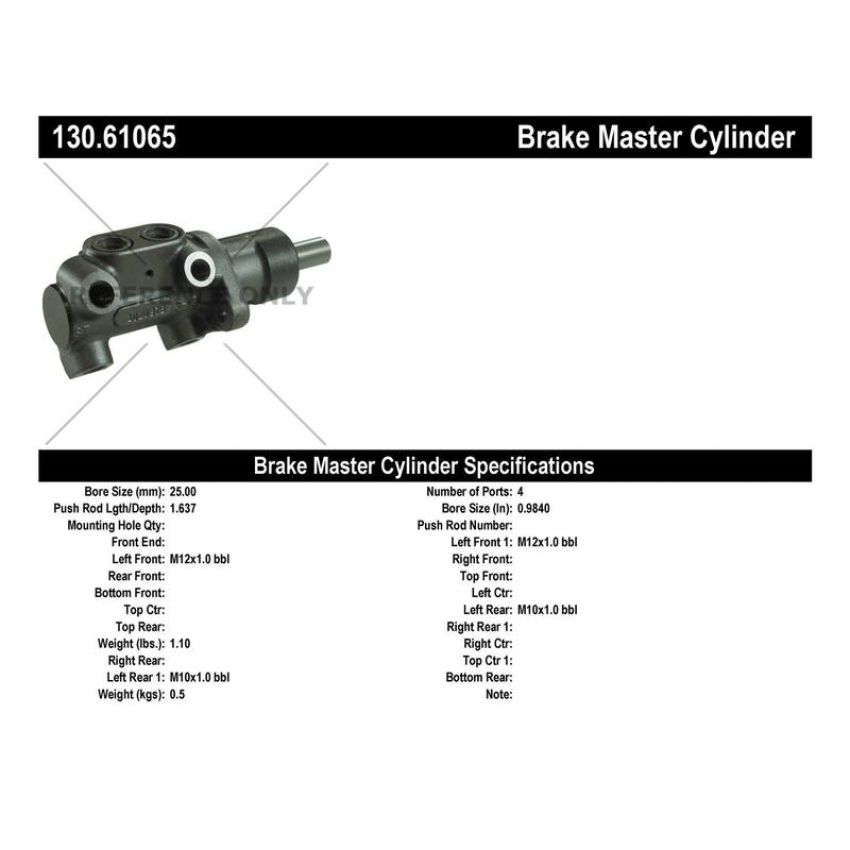 CENTRIC PARTS 130.61065 Centric Premium Brake Master Cylinder