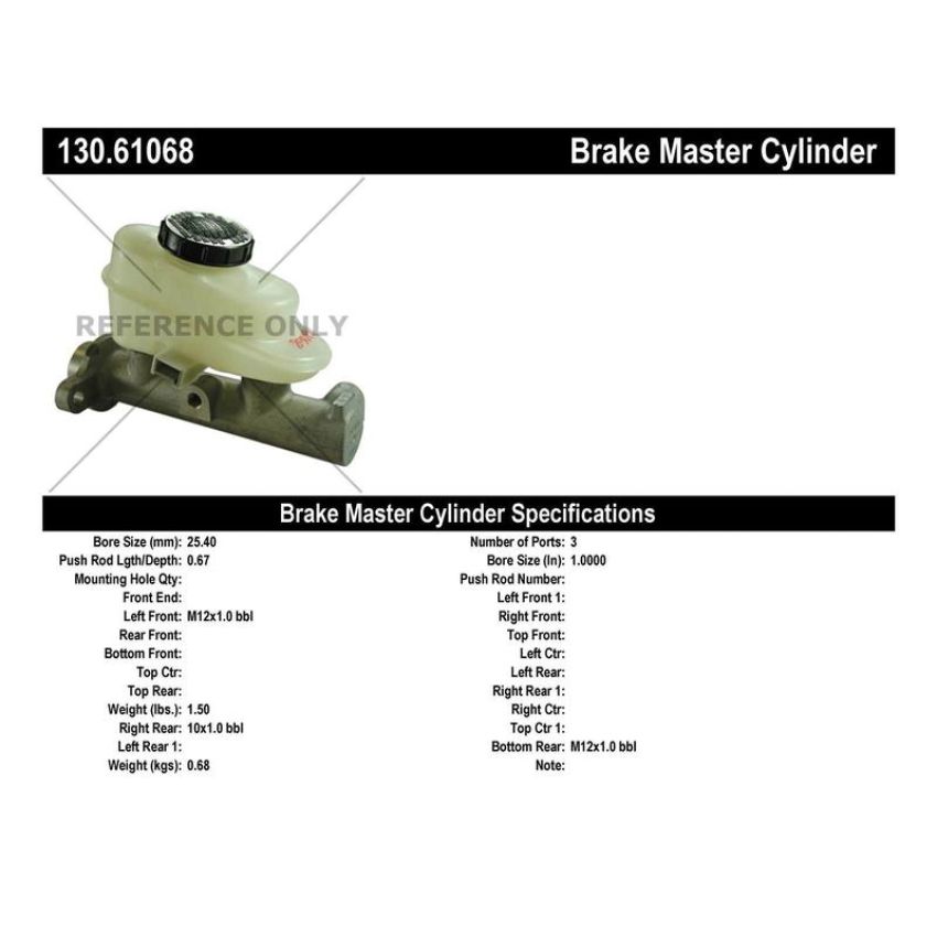 CENTRIC PARTS 130.61068 Centric Premium Brake Master Cylinder