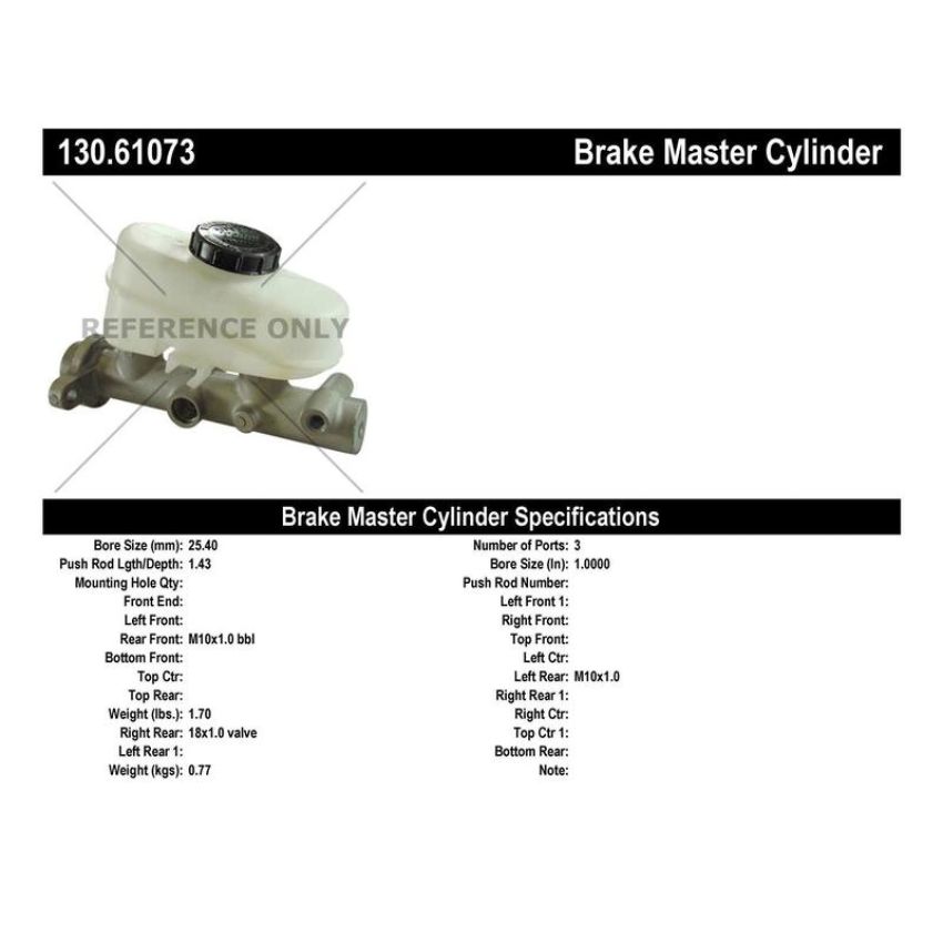 CENTRIC PARTS 130.61073 Centric Premium Brake Master Cylinder