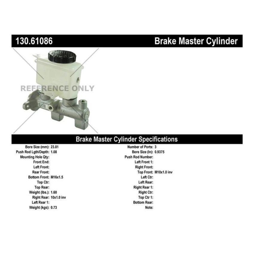 CENTRIC PARTS 130.61086 Centric Premium Brake Master Cylinder
