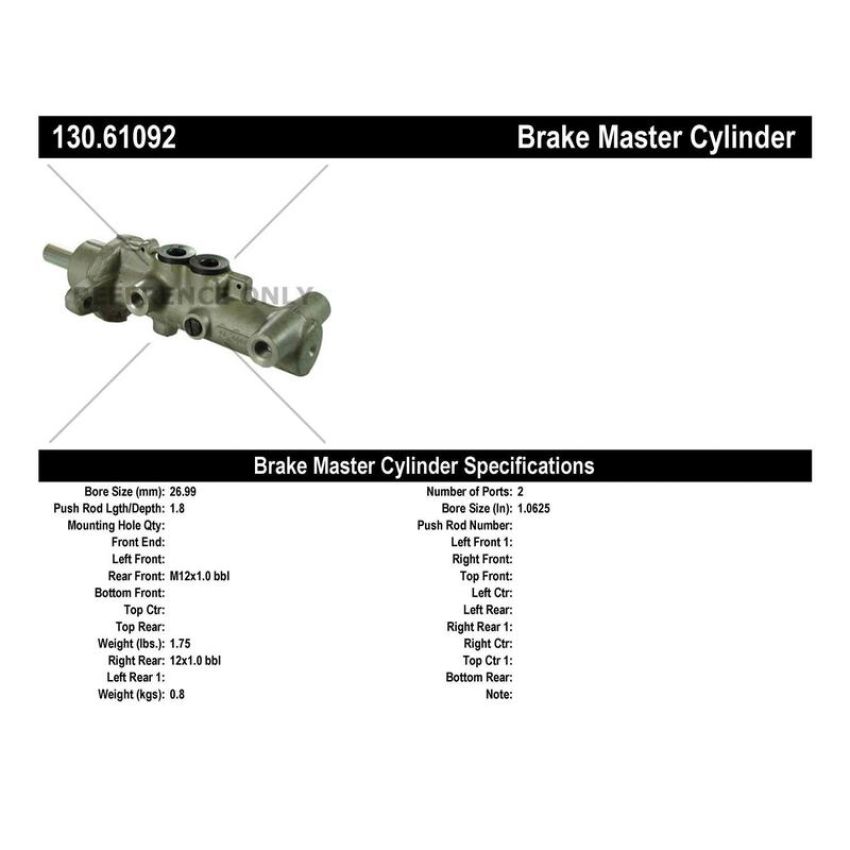 CENTRIC PARTS 130.61092 Centric Premium Brake Master Cylinder