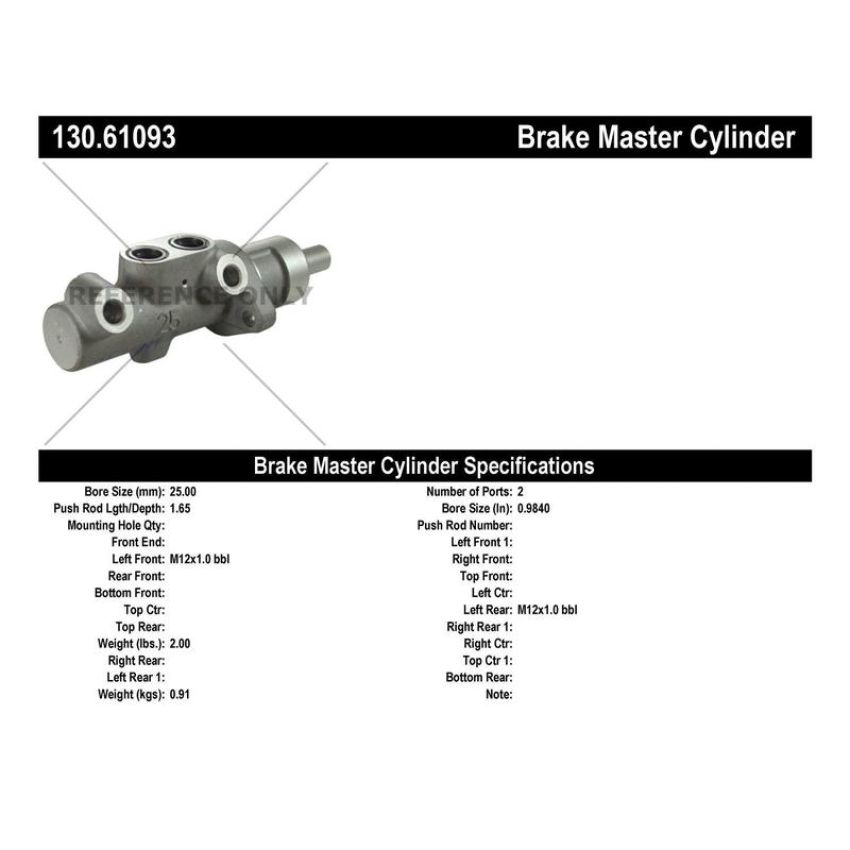 CENTRIC PARTS 130.61093 Centric Premium Brake Master Cylinder