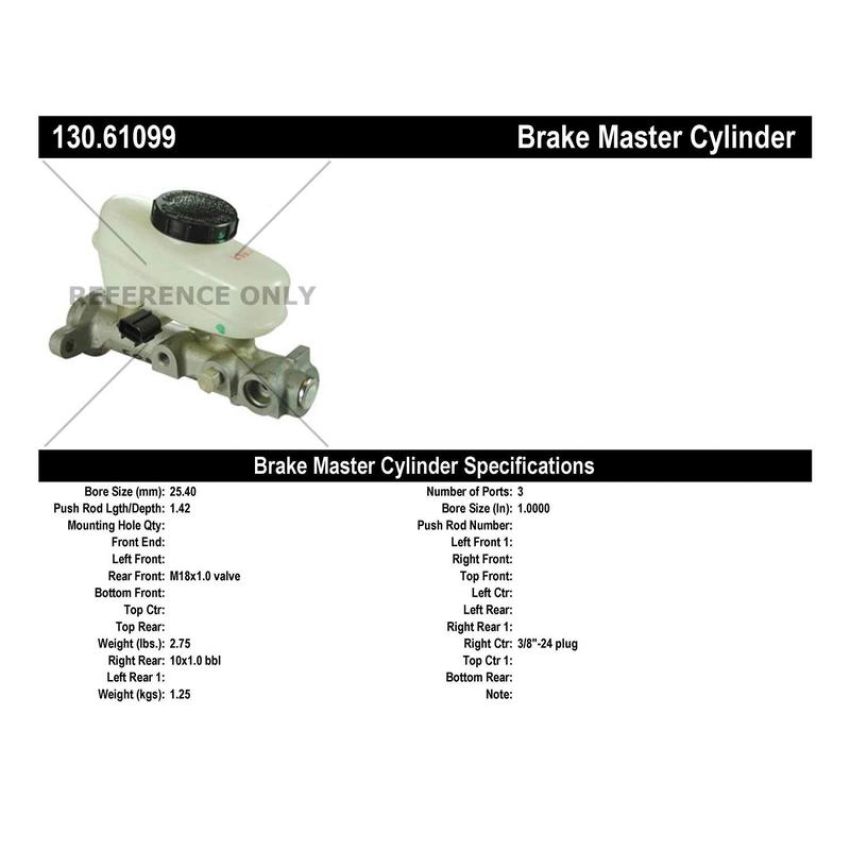 CENTRIC PARTS 130.61099 Centric Premium Brake Master Cylinder