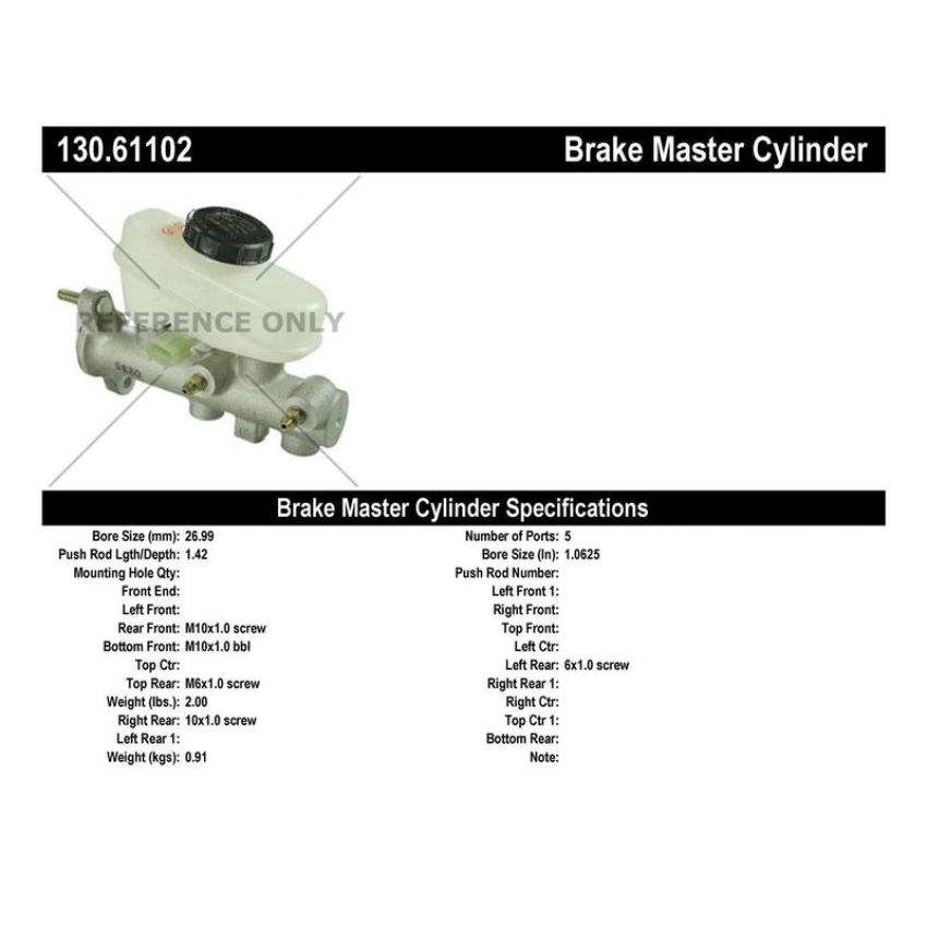 CENTRIC PARTS 130.61102 Centric Premium Brake Master Cylinder