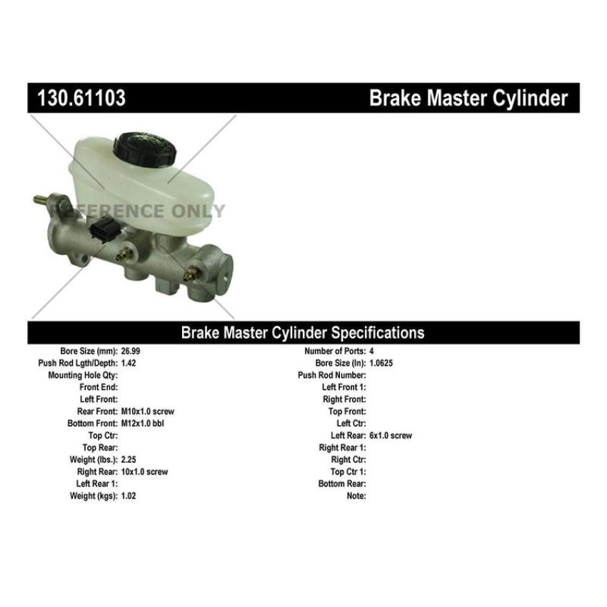 CENTRIC PARTS 130.61103 Centric Premium Brake Master Cylinder