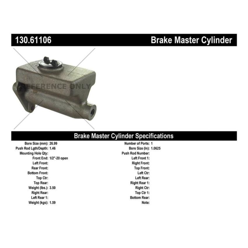 CENTRIC PARTS 130.61106 Centric Premium Brake Master Cylinder
