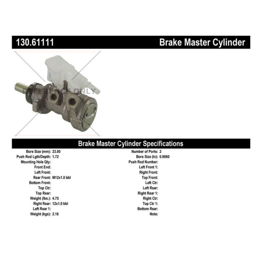 CENTRIC PARTS 130.61111 Centric Premium Brake Master Cylinder