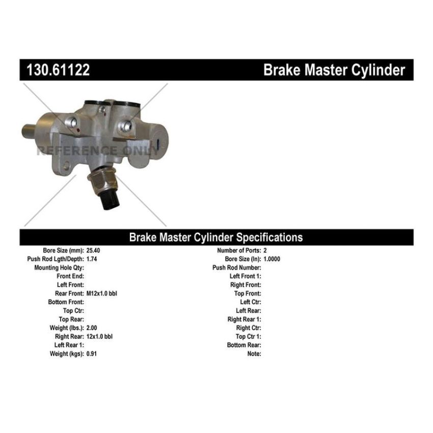 CENTRIC PARTS 130.61122 Centric Premium Brake Master Cylinder