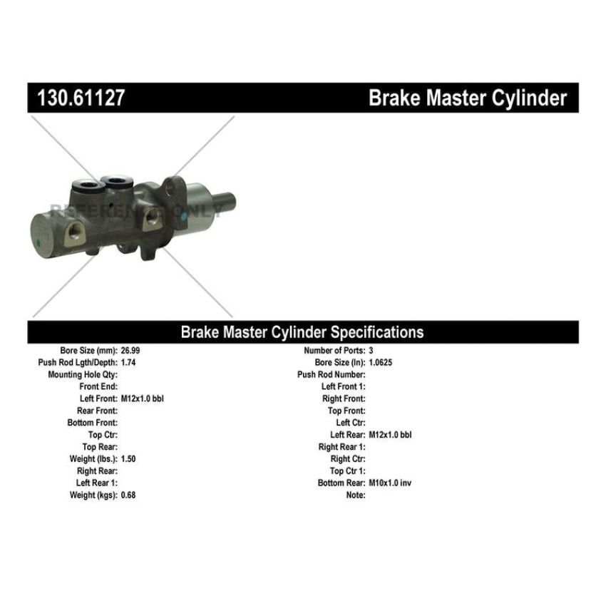CENTRIC PARTS 130.61127 Centric Premium Brake Master Cylinder