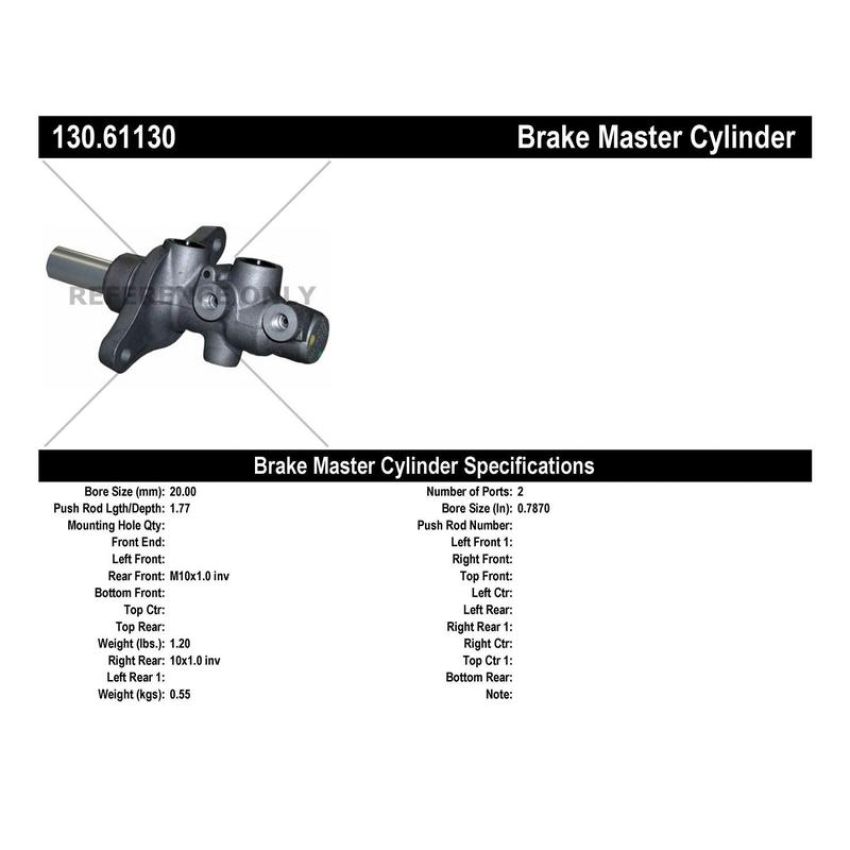 CENTRIC PARTS 130.61130 Centric Premium Brake Master Cylinder