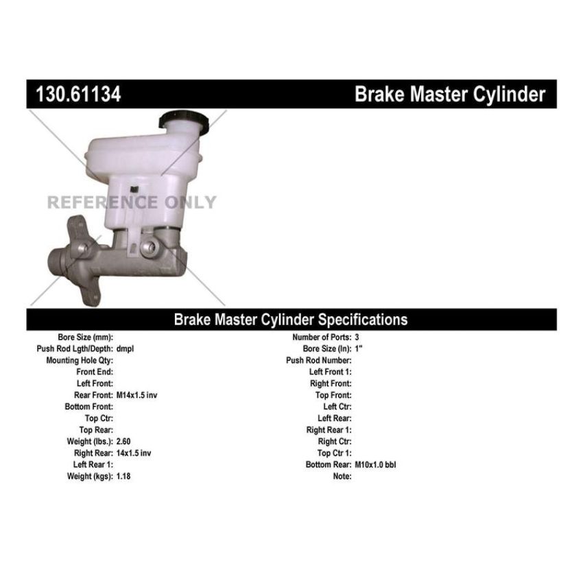 CENTRIC PARTS 130.61134 Centric Premium Brake Master Cylinder