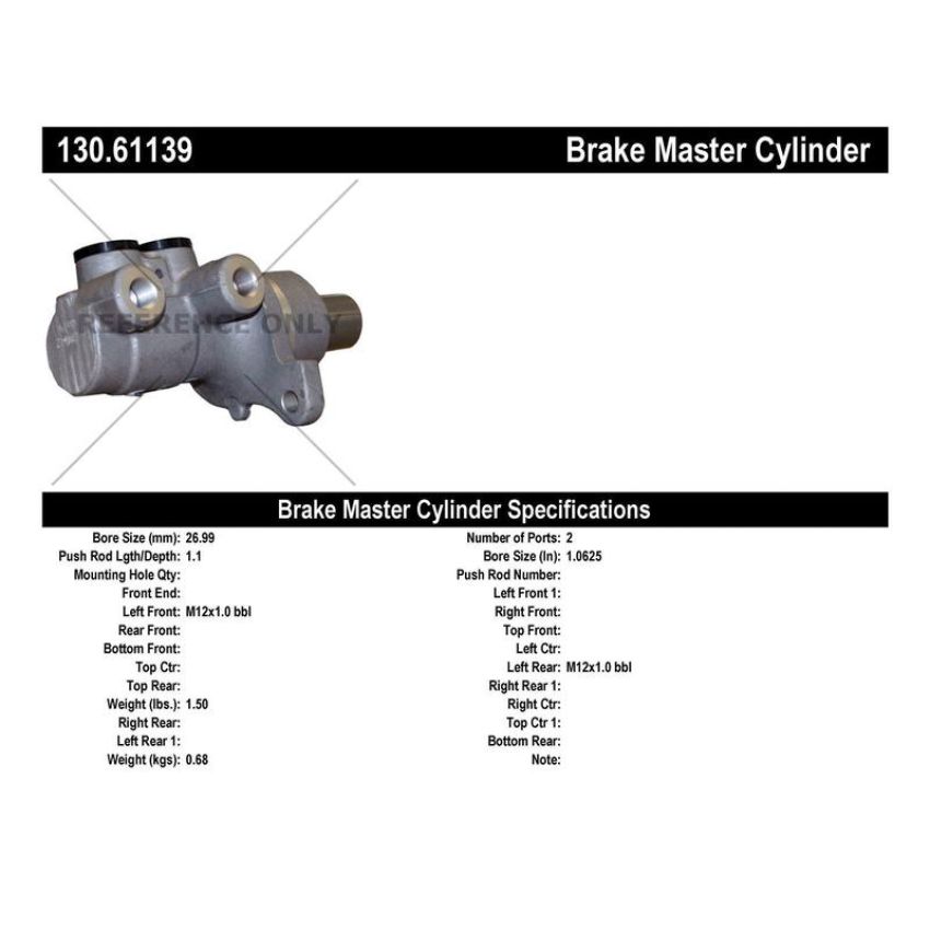 CENTRIC PARTS 130.61139 Centric Premium Brake Master Cylinder