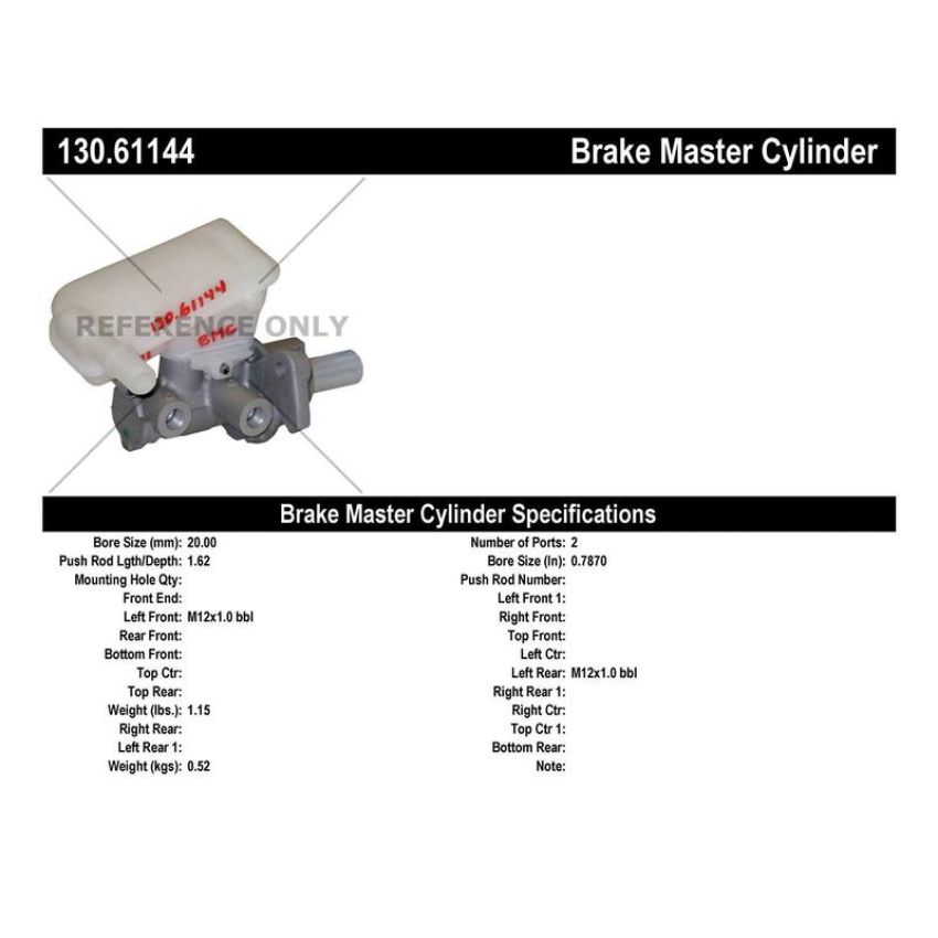 CENTRIC PARTS 130.61144 Centric Premium Brake Master Cylinder