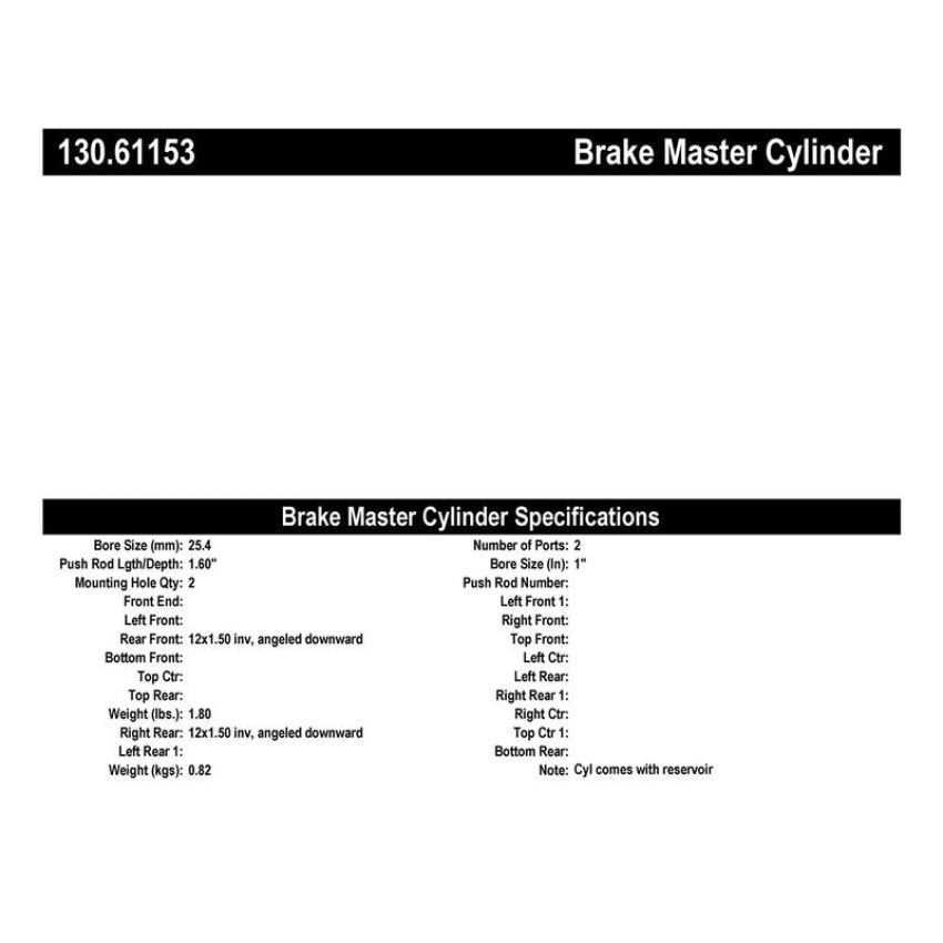 CENTRIC PARTS 130.61153 Centric Premium Brake Master Cylinder