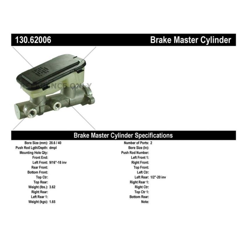 CENTRIC PARTS 130.62006 Centric Premium Brake Master Cylinder