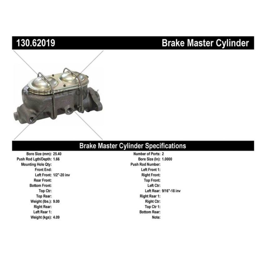 CENTRIC PARTS 130.62019 Centric Premium Brake Master Cylinder