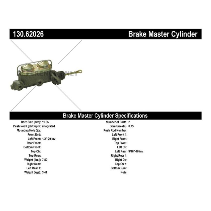 CENTRIC PARTS 130.62026 Centric Premium Brake Master Cylinder