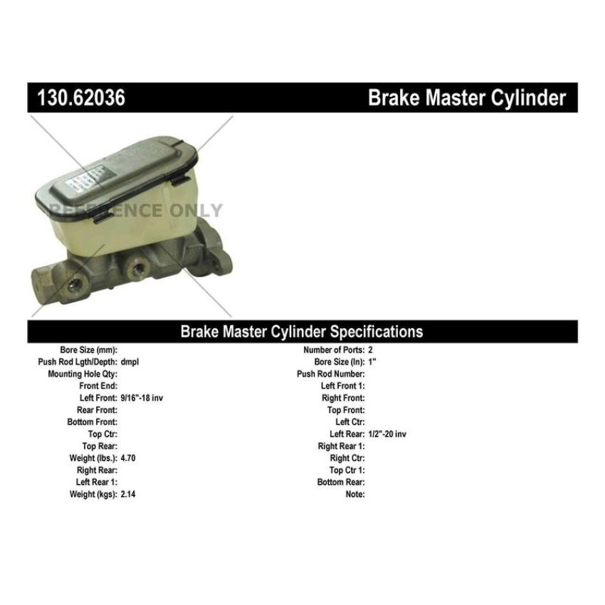 CENTRIC PARTS 130.62036 Centric Premium Brake Master Cylinder