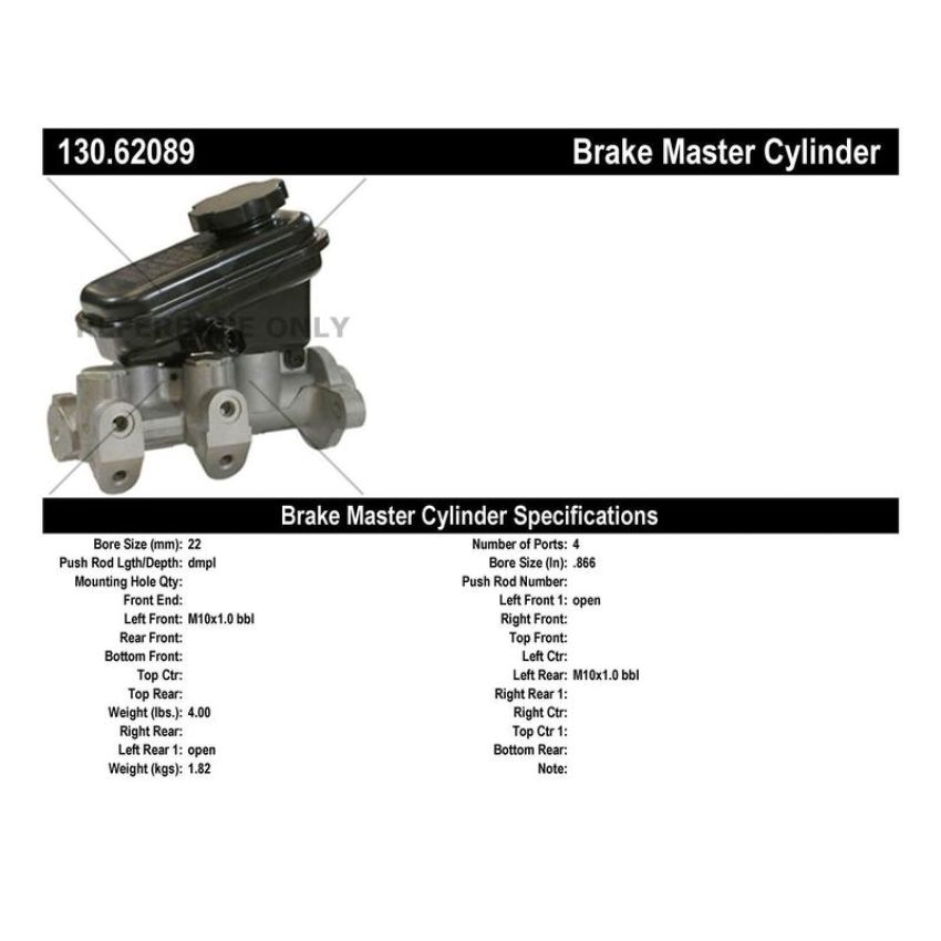 CENTRIC PARTS 130.62089 Centric Premium Brake Master Cylinder