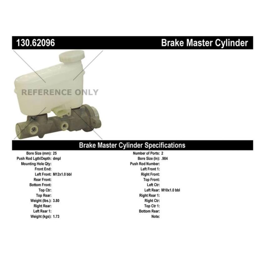 CENTRIC PARTS 130.62096 Centric Premium Brake Master Cylinder