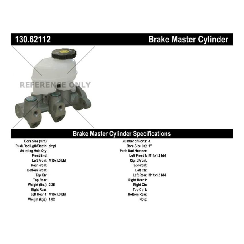 CENTRIC PARTS 130.62112 Centric Premium Brake Master Cylinder