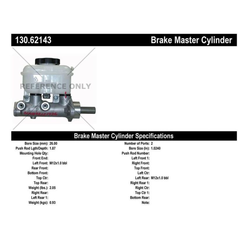 CENTRIC PARTS 130.62143 Centric Premium Brake Master Cylinder