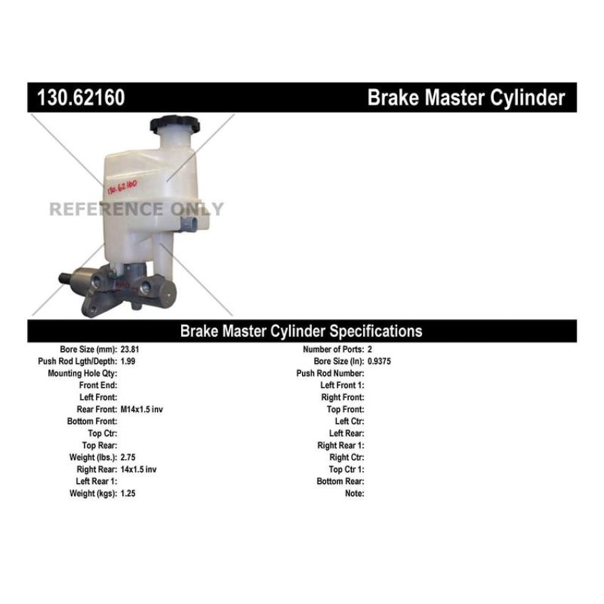 CENTRIC PARTS 130.62160 Centric Premium Brake Master Cylinder