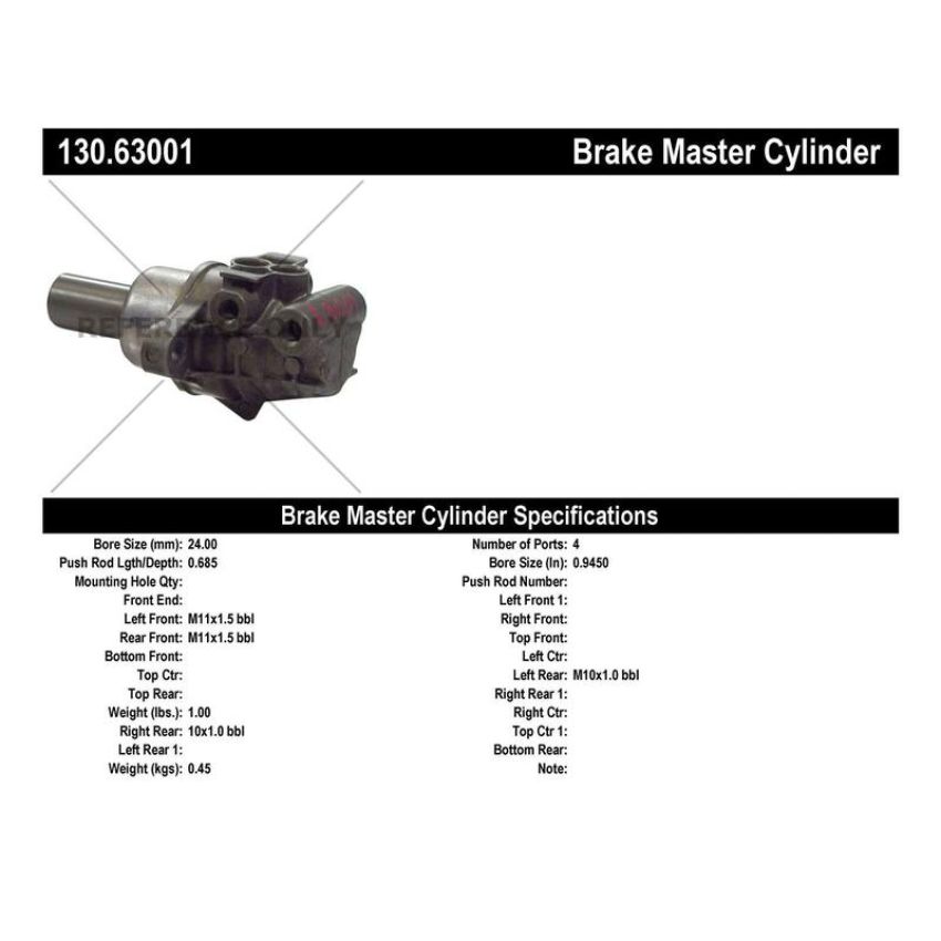 CENTRIC PARTS 130.63001 Centric Premium Brake Master Cylinder
