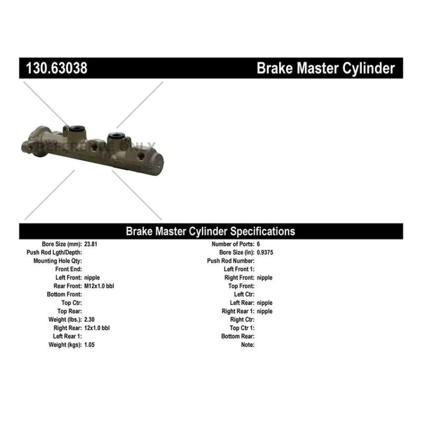 CENTRIC PARTS 130.63038 Centric Premium Brake Master Cylinder