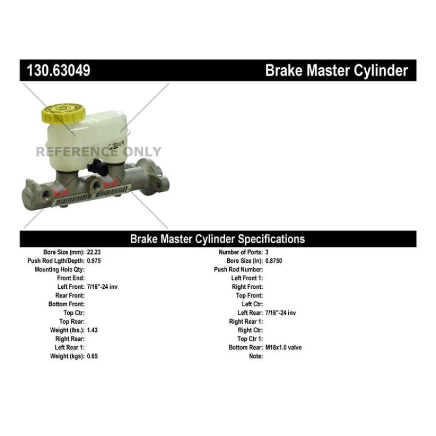 CENTRIC PARTS 130.63049 Centric Premium Brake Master Cylinder