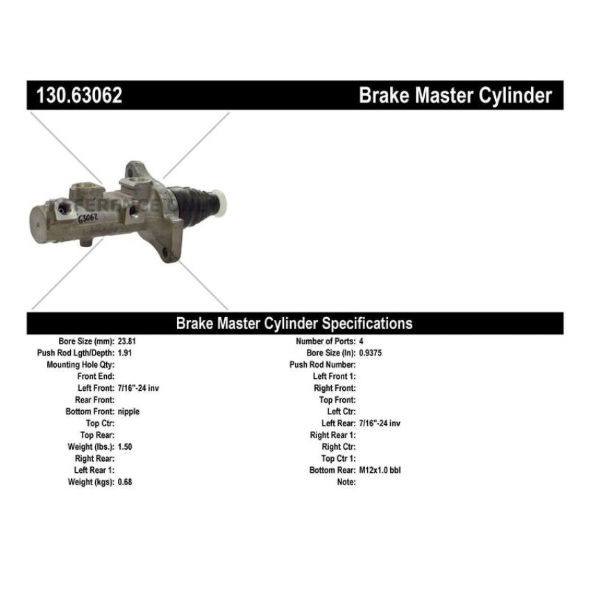 CENTRIC PARTS 130.63062 Centric Premium Brake Master Cylinder