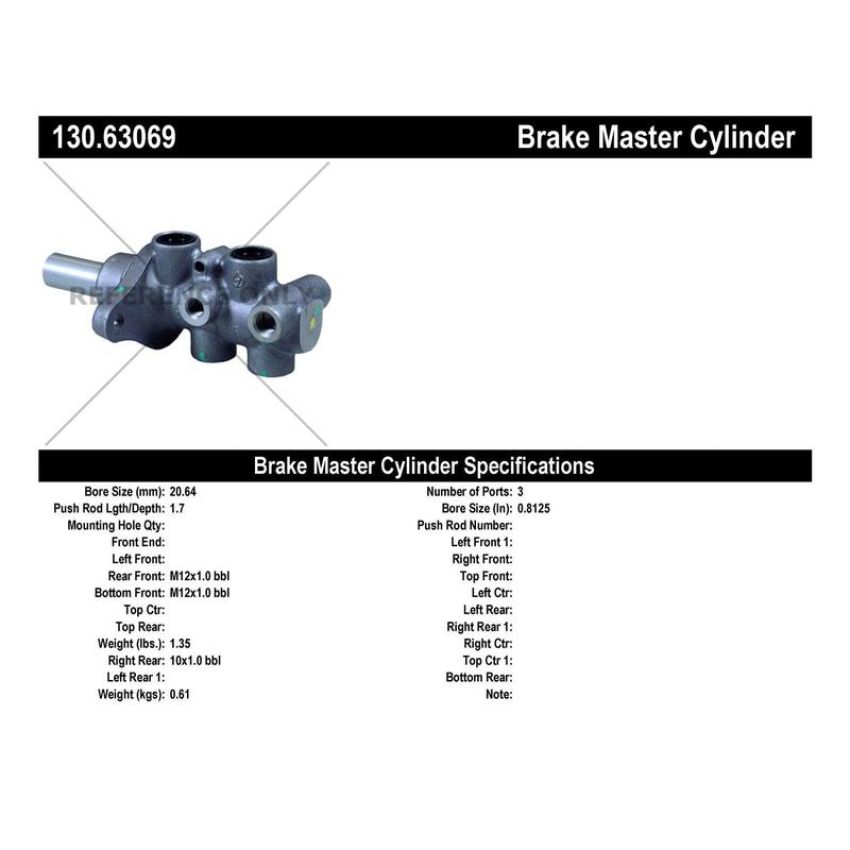CENTRIC PARTS 130.63069 Centric Premium Brake Master Cylinder