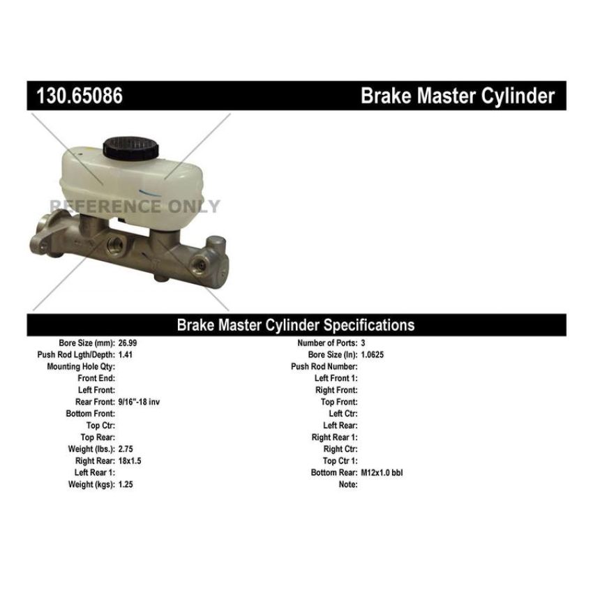 CENTRIC PARTS 130.65086 Centric Premium Brake Master Cylinder
