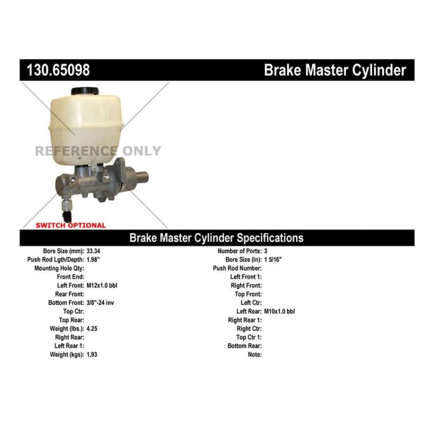 CENTRIC PARTS 130.65098 Centric Premium Brake Master Cylinder