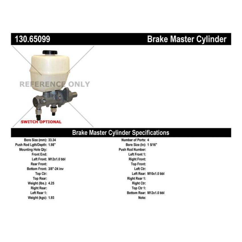 CENTRIC PARTS 130.65099 Centric Premium Brake Master Cylinder